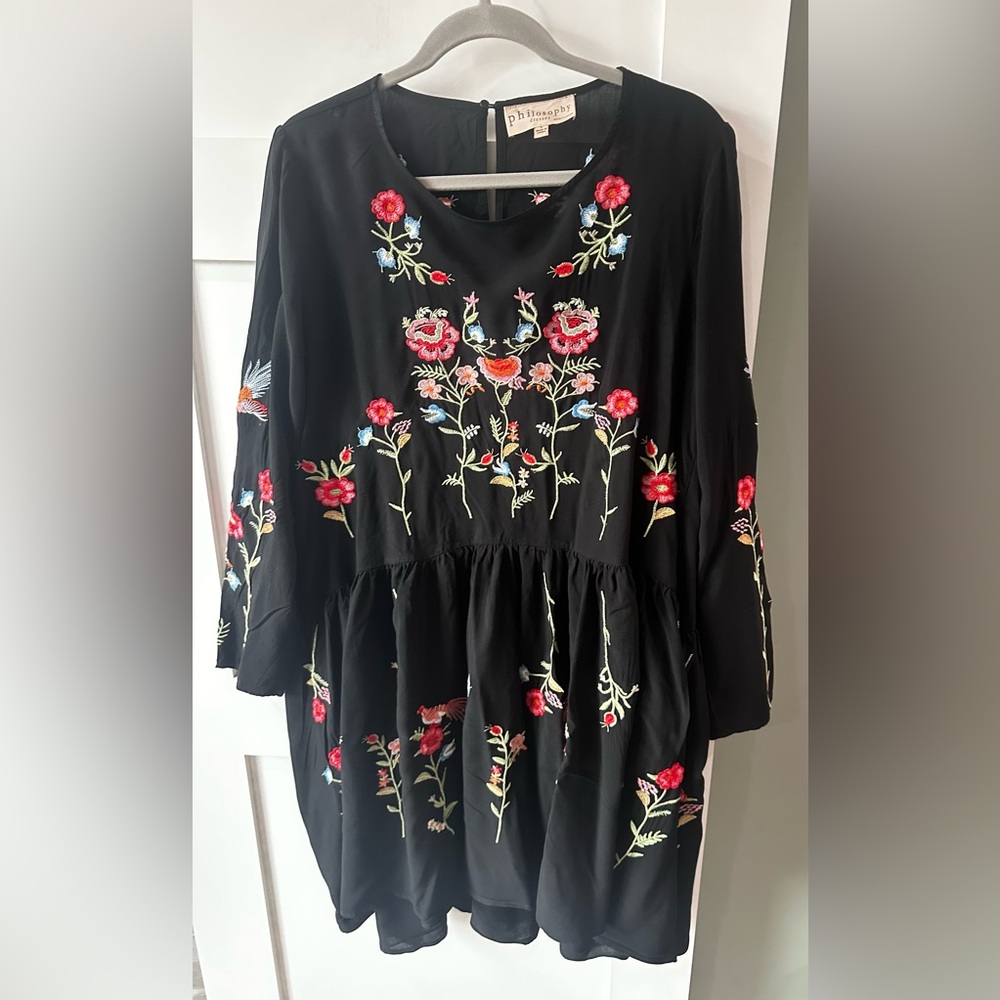 Philosophy Embroidered Black Bohemian Floral Dress Size Large